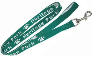 Pet leash with name woven in repeatedly. Item 705-6022